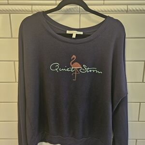 Quiet Storm Navy Graphic Sweatshirt with Flamingo